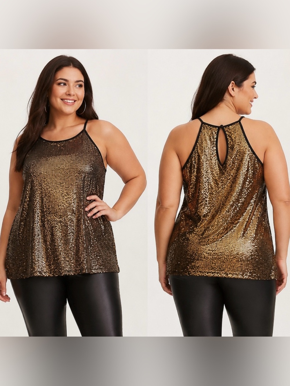 TORRID Metallic Glitter Sleeveless Tank Top Black Gold Size 2 Plus Size